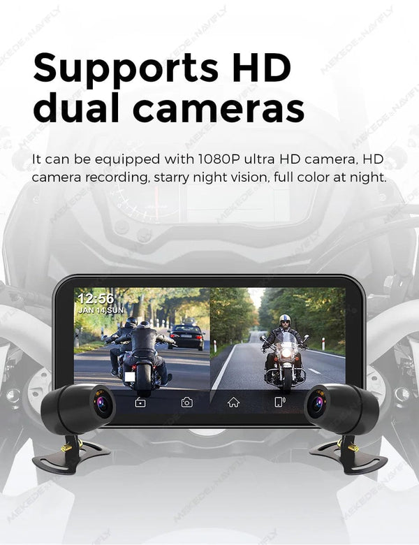 Planet Gates Portable 6.25 inch IP67 Waterproof Motorcycle GPS Navigation Wireless Carplay Android Auto DVR Drive Recorder Moto Monitor WIFI