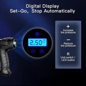 Planet Gates Portable Air Compressor Inflator Wireless & Handheld Pump With LED Light Suitable For Inflating Tires On Balls/Bicycles/Motorcycles/Cars