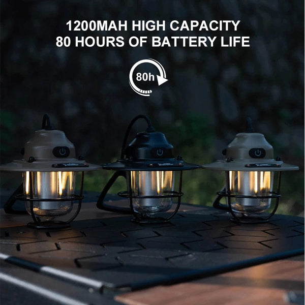 Planet Gates Portable Camping Lanterns Retro Hanging Tent Lamp Waterproof Dimmable Camping Light 1200mAh for Hiking Fishing Emergency Lantern