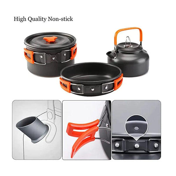 Planet Gates Portable Camping Tableware Cooking Set Outdoor Cookware Pan Pot Bowl Spoon Fork Utensils For Hiking Picnic Travel Wild Campismo
