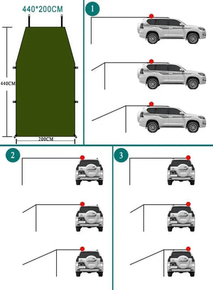 Planet Gates Portable Car Shelter Shade Camping Side Car Roof Top Tent Anti-UV Sunshade Waterproof Awning Parasol Rain Canopy For Suv Jeep