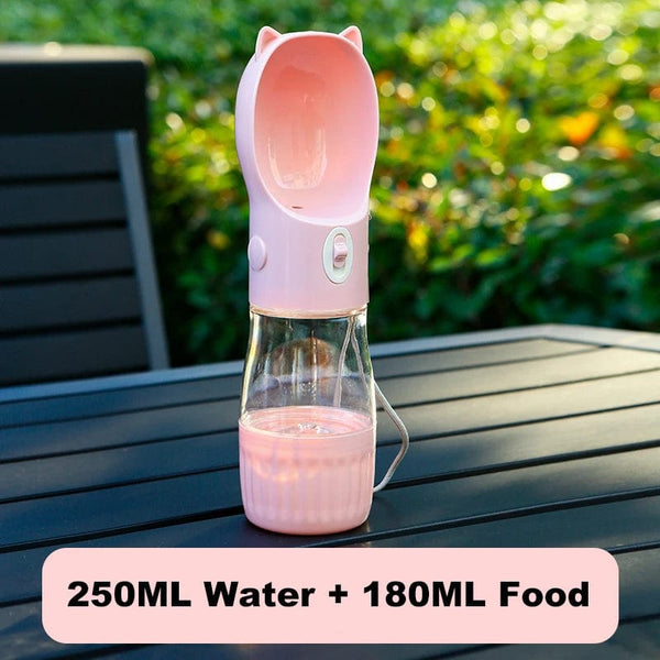 Planet Gates Portable Dog Water Bottle With Food Cup For Small Large Dog Cats Outdoor Walking Drinking Feed Dispense French Bulldog Supplies