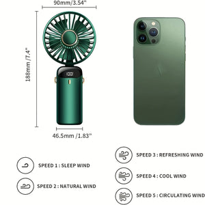 Planet Gates Portable Handheld Mini Fan USB Rechargeable with LED Display 5 Speeds 90° Foldable Battery Operated for Office Bedroom Outdoor Travel Camping Back to School Supplies