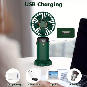 Planet Gates Portable Handheld Mini Fan USB Rechargeable with LED Display 5 Speeds 90° Foldable Battery Operated for Office Bedroom Outdoor Travel Camping Back to School Supplies
