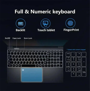 Planet Gates Portable Laptop 15.6" 32GB Ram DDR4 2TB SSD Windows 11 Notebook Pc Gamer Intel N5095 Office Computer with Backlit Fingerprint