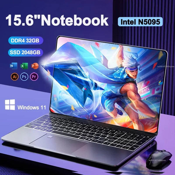 Planet Gates Portable Laptop 15.6" 32GB Ram DDR4 2TB SSD Windows 11 Notebook Pc Gamer Intel N5095 Office Computer with Backlit Fingerprint