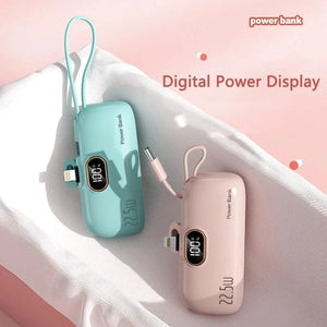 Planet Gates Portable Mini Power Bank Type C Plug Built in Cable 22.5W Fast Charging for iPhone Samsung Xiaomi External Battery
