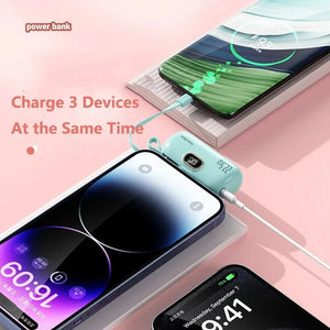 Planet Gates Portable Mini Power Bank Type C Plug Built in Cable 22.5W Fast Charging for iPhone Samsung Xiaomi External Battery