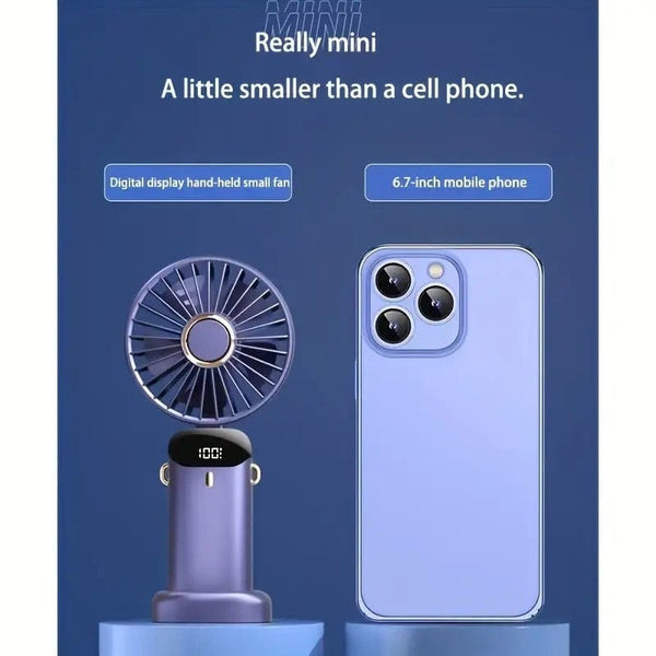 Planet Gates Portable Mini USB Fan LED Digital Display 5 Speeds 21hrs Battery Life Quiet Operation Ideal for Summer Travel and Household Use