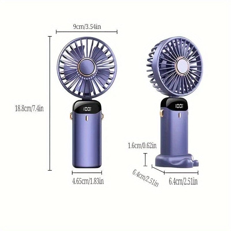 Planet Gates Portable Mini USB Fan LED Digital Display 5 Speeds 21hrs Battery Life Quiet Operation Ideal for Summer Travel and Household Use
