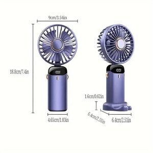 Planet Gates Portable Mini USB Fan LED Digital Display 5 Speeds 21hrs Battery Life Quiet Operation Ideal for Summer Travel and Household Use