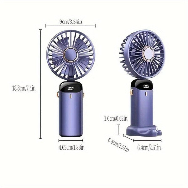 Planet Gates Portable Mini USB Fan LED Digital Display 5 Speeds 21hrs Battery Life Quiet Operation Ideal for Summer Travel and Household Use
