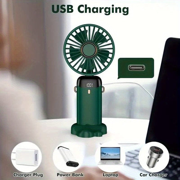 Planet Gates Portable Mini USB Fan LED Digital Display 5 Speeds 21hrs Battery Life Quiet Operation Ideal for Summer Travel and Household Use