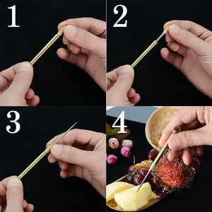 Planet Gates Portable Outdoor Tool Stainless Steel Toothpick Brass Creative Combination Stainless Steel Portable Toothpick Fruit Toothpick
