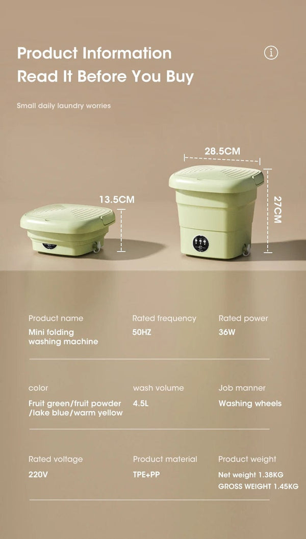 Planet Gates Portable Washing Machine Folding 4.5L Capacity Clothes Spin Dryer Bucket Travel Underwear Socks Ultrasonic Mini Washer
