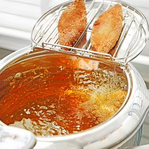 Planet Gates Pot + Lid + Thermometer 1pc Fry Pan, Deep Fryer, Frying Pot, 304 Stainless Steel Deep Fryer Pan With Thermometer, Lid, Oil Drip Drainer Rack For Turkey Legs, Chicken Wings, French Fries