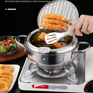 Planet Gates Pot + Lid + Thermometer 1pc Fry Pan, Deep Fryer, Frying Pot, 304 Stainless Steel Deep Fryer Pan With Thermometer, Lid, Oil Drip Drainer Rack For Turkey Legs, Chicken Wings, French Fries