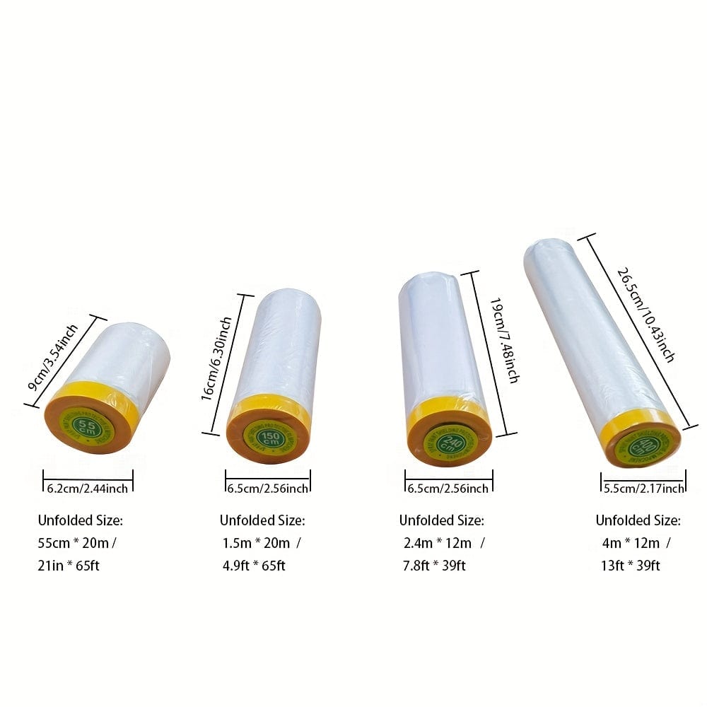 Planet Gates Pre-Taped Masking Film, Clear Plastic Sheeting Plastic Drop Cloths For Painting, Automotive Appliance, Plastic Sheeting Cover For Home Painting