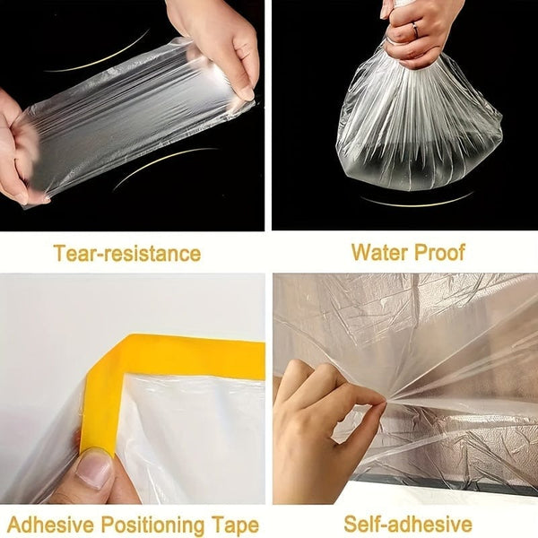 Planet Gates Pre-Taped Masking Film, Clear Plastic Sheeting Plastic Drop Cloths For Painting, Automotive Appliance, Plastic Sheeting Cover For Home Painting