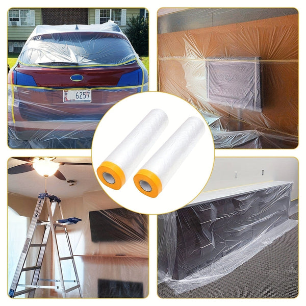 Planet Gates Pre-Taped Masking Film, Clear Plastic Sheeting Plastic Drop Cloths For Painting, Automotive Appliance, Plastic Sheeting Cover For Home Painting