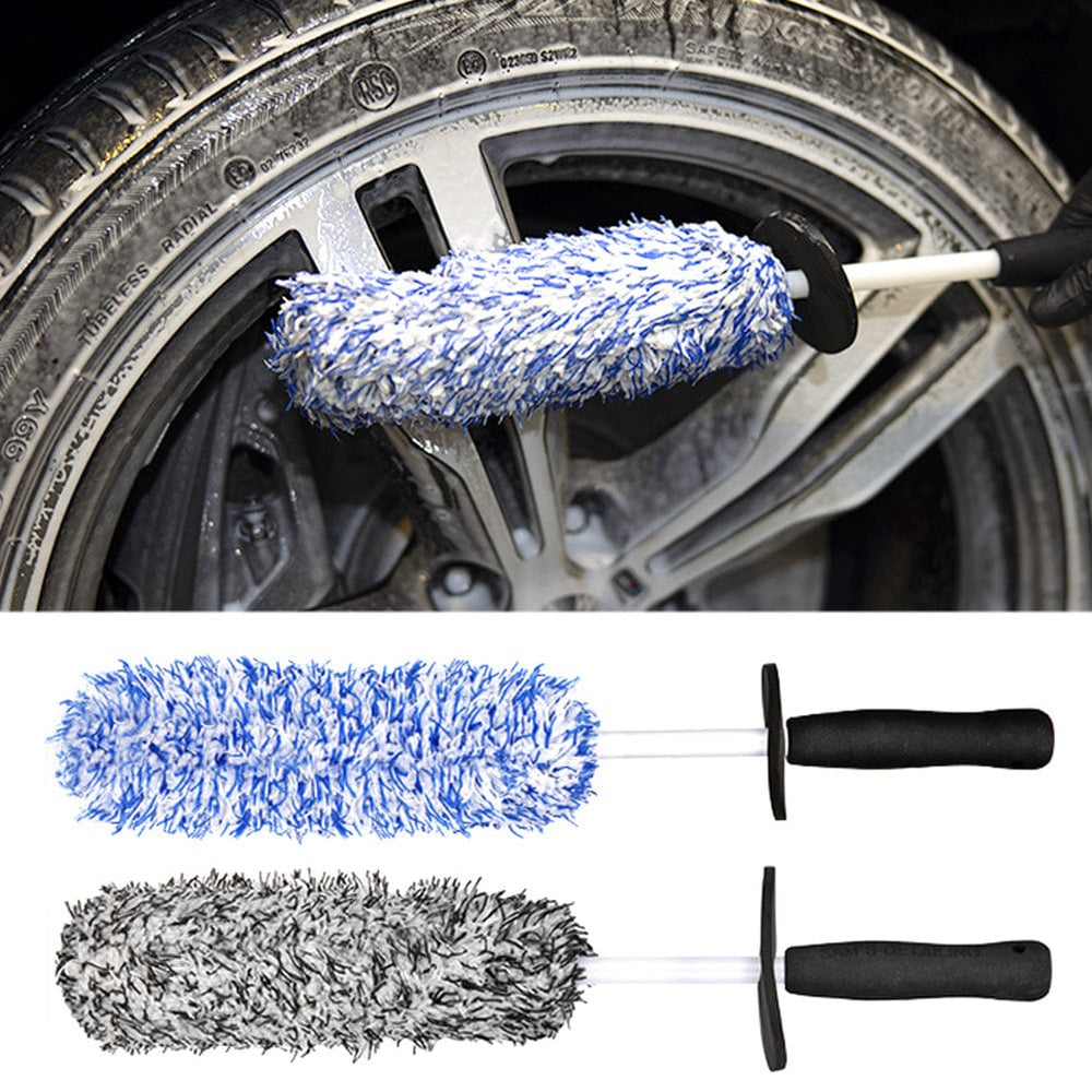 Planet Gates Premium Car Wheel Brush - Non-Slip Handle & Easy Cleaning for Rims & Spokes - Car Accessories