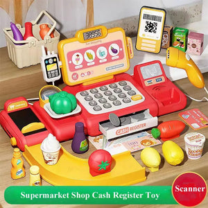 Planet Gates Pretend Play Calculator Cash Register Toy Supermarket Shop Cashier Registers with Scanner Microphone Credit Card Gifts for Kids