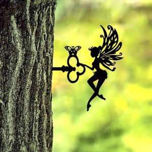 Planet Gates Pretty Elf 1pc Pretty Elf On Branch Steel Silhouette Metal Wall Art Home Garden Yard Patio Outdoor Statue Stake Decoration Perfect For Birthdays, Housewarming Gifts, Yard Art Decor