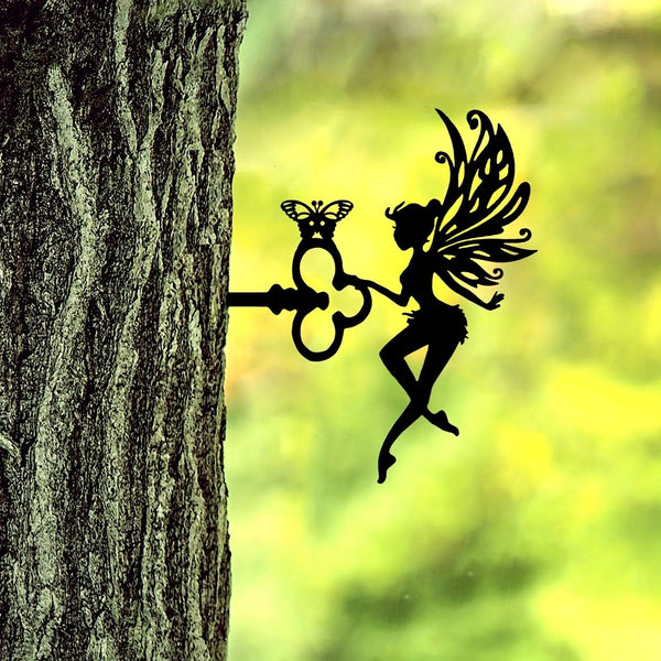 Planet Gates Pretty Elf 1pc Pretty Elf On Branch Steel Silhouette Metal Wall Art Home Garden Yard Patio Outdoor Statue Stake Decoration Perfect For Birthdays, Housewarming Gifts, Yard Art Decor