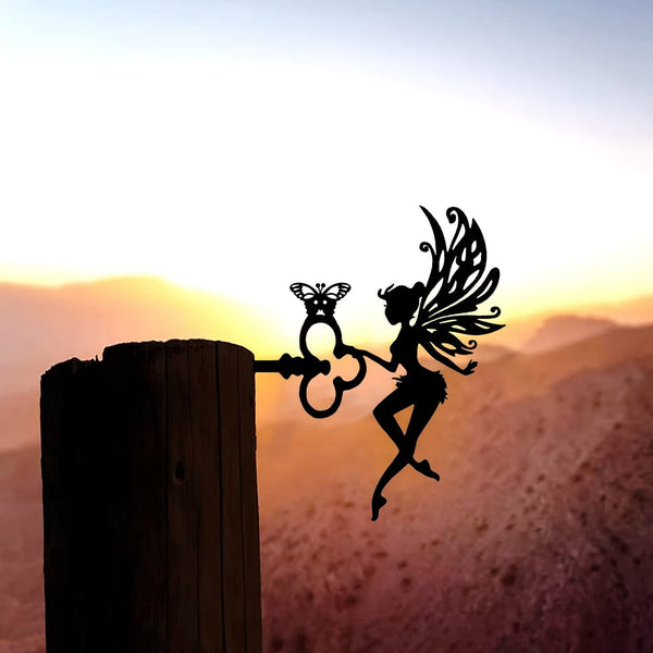 Planet Gates Pretty Elf 1pc Pretty Elf On Branch Steel Silhouette Metal Wall Art Home Garden Yard Patio Outdoor Statue Stake Decoration Perfect For Birthdays, Housewarming Gifts, Yard Art Decor