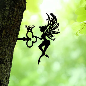 Planet Gates Pretty Elf 1pc Pretty Elf On Branch Steel Silhouette Metal Wall Art Home Garden Yard Patio Outdoor Statue Stake Decoration Perfect For Birthdays, Housewarming Gifts, Yard Art Decor