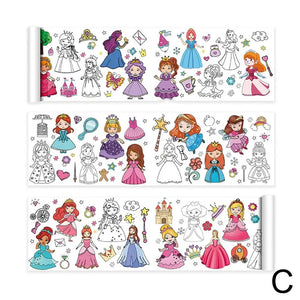 Planet Gates Princess / CN Children's Drawing Roll Sticky Color Filling Paper Graffiti Scroll Coloring Paper Roll For Kids DIY Painting Educational Toys