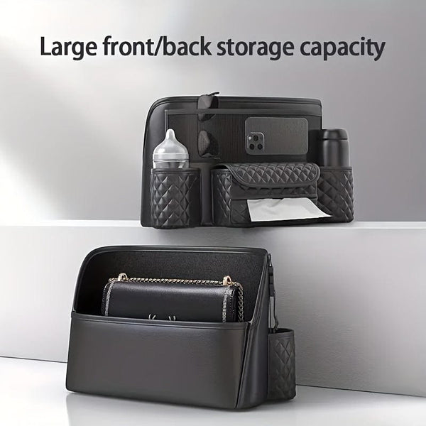 Planet Gates PU Leather Car Central Control Storage Hanging Bag, Multifunctional Storage Bag Between Car Seats, Universal