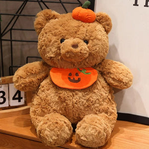 Planet Gates pumpkin bib bear yg / about 25cm Cute Cartoon Holiday Plush Toy Pumpkin Bear Rabbit Pig Chick Doll Pillow Accompanies Decompression Toy Birthday Halloween Gift
