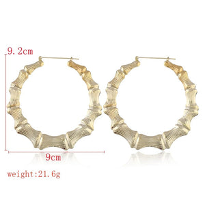 Planet Gates Punk Gold Sliver Color Bamboo Hoop Earrings For Women Geometric Big Round Circle Bamboo Earings Bijoux Hip Hop Party Jewelry