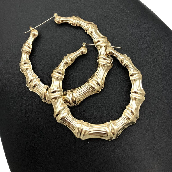 Planet Gates Punk Gold Sliver Color Bamboo Hoop Earrings For Women Geometric Big Round Circle Bamboo Earings Bijoux Hip Hop Party Jewelry