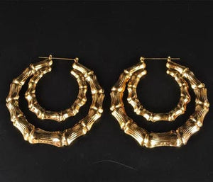 Planet Gates Punk Gold Sliver Color Bamboo Hoop Earrings For Women Geometric Big Round Circle Bamboo Earings Bijoux Hip Hop Party Jewelry