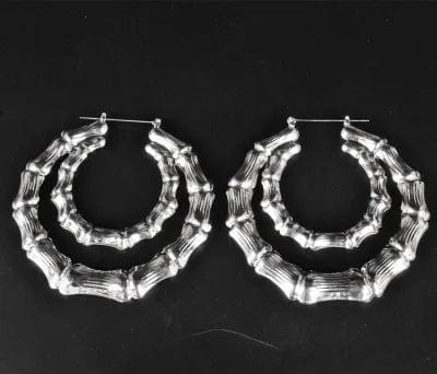 Planet Gates Punk Gold Sliver Color Bamboo Hoop Earrings For Women Geometric Big Round Circle Bamboo Earings Bijoux Hip Hop Party Jewelry