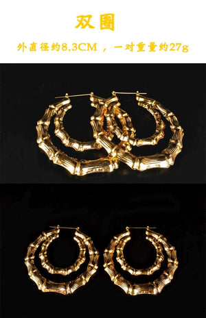 Planet Gates Punk Gold Sliver Color Bamboo Hoop Earrings For Women Geometric Big Round Circle Bamboo Earings Bijoux Hip Hop Party Jewelry