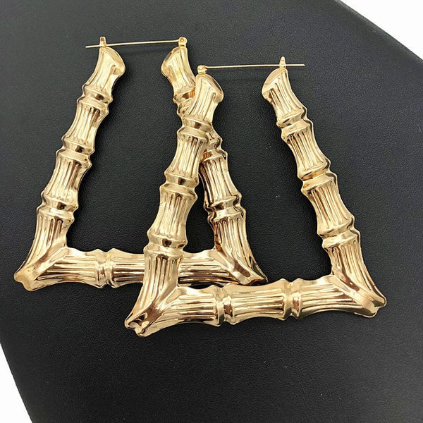 Planet Gates Punk Gold Sliver Color Bamboo Hoop Earrings For Women Geometric Big Round Circle Bamboo Earings Bijoux Hip Hop Party Jewelry