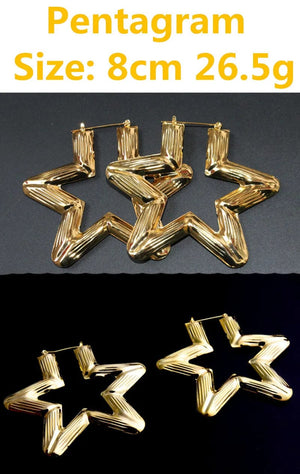 Planet Gates Punk Gold Sliver Color Bamboo Hoop Earrings For Women Geometric Big Round Circle Bamboo Earings Bijoux Hip Hop Party Jewelry