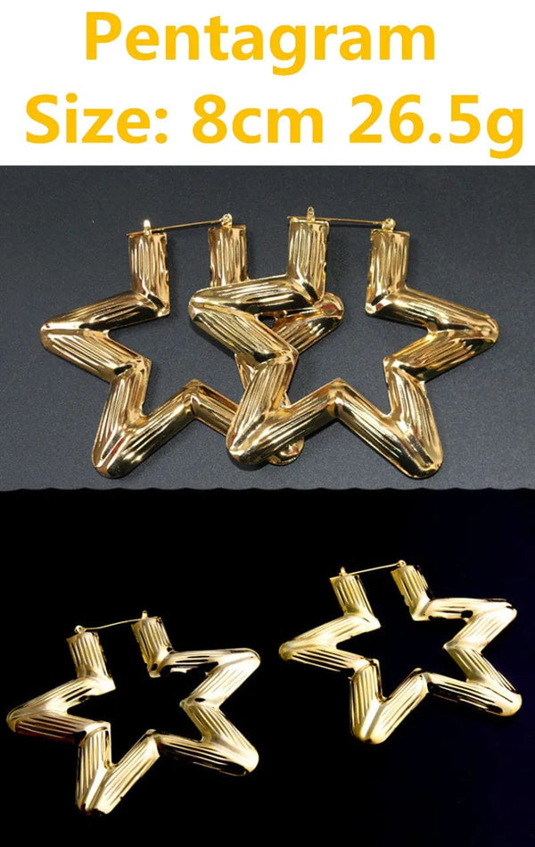 Planet Gates Punk Gold Sliver Color Bamboo Hoop Earrings For Women Geometric Big Round Circle Bamboo Earings Bijoux Hip Hop Party Jewelry