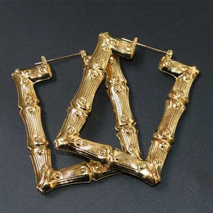 Planet Gates Punk Gold Sliver Color Bamboo Hoop Earrings For Women Geometric Big Round Circle Bamboo Earings Bijoux Hip Hop Party Jewelry