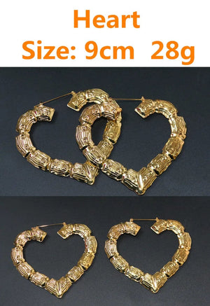 Planet Gates Punk Gold Sliver Color Bamboo Hoop Earrings For Women Geometric Big Round Circle Bamboo Earings Bijoux Hip Hop Party Jewelry