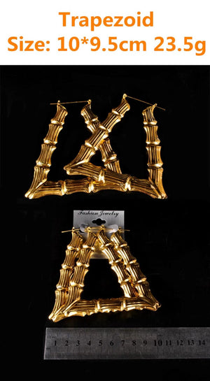 Planet Gates Punk Gold Sliver Color Bamboo Hoop Earrings For Women Geometric Big Round Circle Bamboo Earings Bijoux Hip Hop Party Jewelry