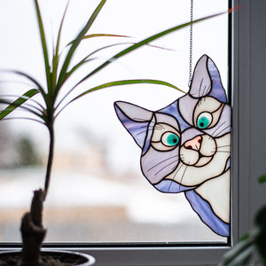 Planet Gates Purple 04 / 21.84*13.97cm 1pc Cat Peeking Glass Window Sticker, Self-adhesive Thickened Waterproof And Moisture-proof Window Film For Glass, Ceramic Tiles Home Decor