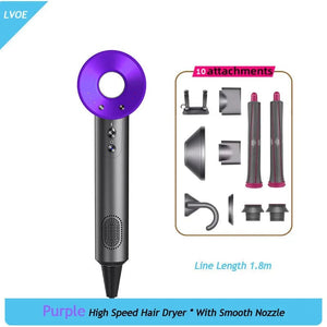 Planet Gates Purple 10 Attachment / us High-Speed Hair Dryer High-Power Negative Ion Hairdryers For Home Hair Salons Hair Care Hot/Cold Air Blow Dryer Free Shipping