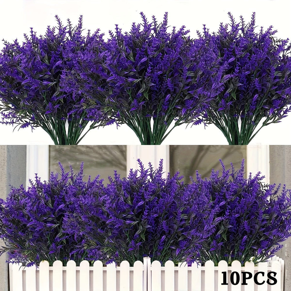 Planet Gates Purple 10 Bundles Artificial Lavender Flowers Outdoor UV Resistant Fake Flowers No Fade Faux Plastic Plants Garden Porch Window Box Decorating Indoor Outside Hanging Planter Home Kitchen Office Wedding Garden Decor