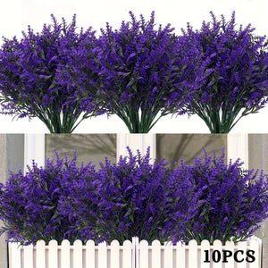 Planet Gates Purple 10 Bundles Artificial Lavender Flowers Outdoor UV Resistant Fake Flowers No Fade Faux Plastic Plants Garden Porch Window Box Decorating Indoor Outside Hanging Planter Home Kitchen Office Wedding Garden Decor
