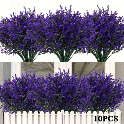 Planet Gates Purple 10 Bundles Artificial Lavender Flowers Outdoor UV Resistant Fake Flowers No Fade Faux Plastic Plants Garden Porch Window Box Decorating Indoor Outside Hanging Planter Home Kitchen Office Wedding Garden Decor