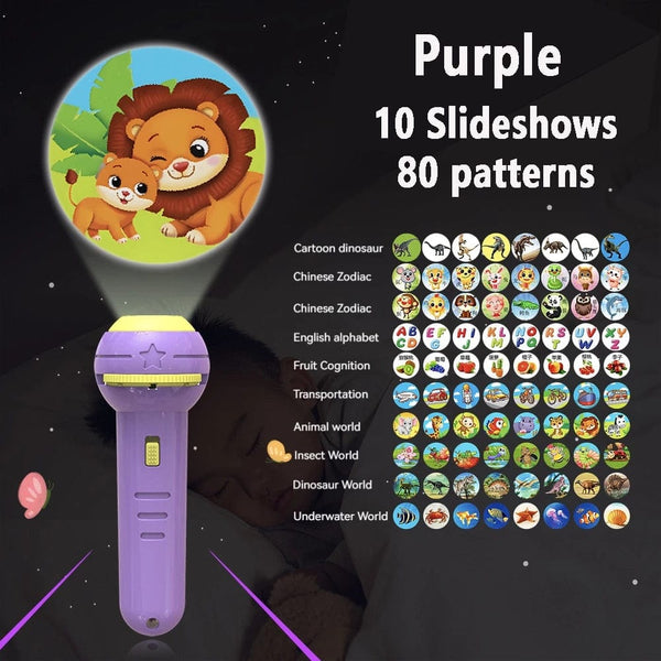 Planet Gates Purple 10 Slideshow Flashlight Projector Torch Lamp Toy Early Education Cognition Before Bedtime Story Book Puzzle Toys Sleeping Story Book